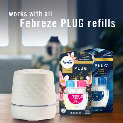 Febreze PLUG Scent Booster Starter Kit, White, Oil Diffuser, Air Freshener Plug In, Continuous Scent Device + 1 Gain Original Refill