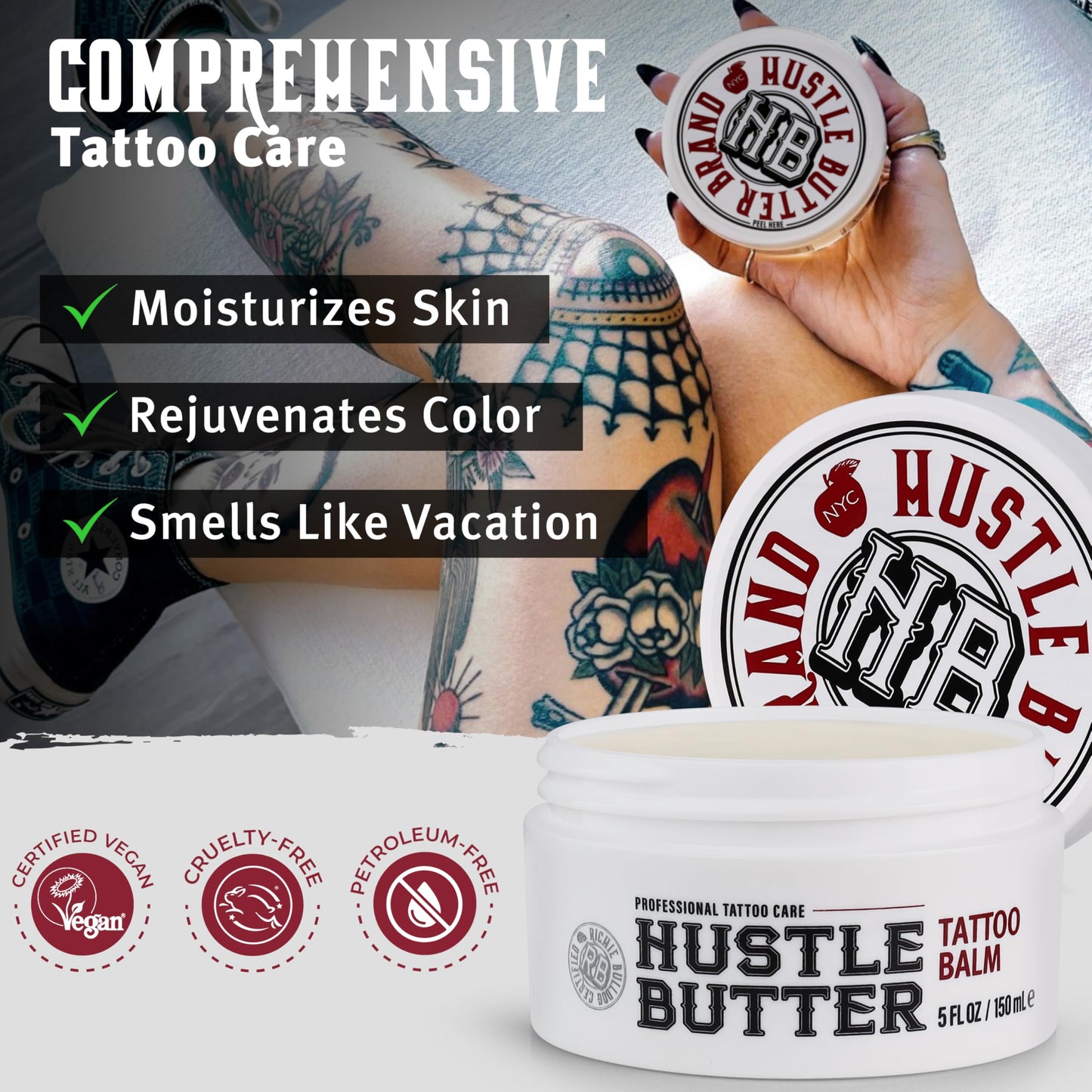 Hustle Butter Tattoo Aftercare 5oz Tattoo Balm, Heals + Protects New Tattoos and Rejuvenates Older Tattoos - 100% Vegan Tattoo Cream No-Petroleum - Available at All In One Marketplace Canada