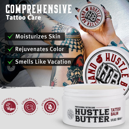 Hustle Butter Tattoo Aftercare 5oz Tattoo Balm, Heals + Protects New Tattoos and Rejuvenates Older Tattoos - 100% Vegan Tattoo Cream No-Petroleum - Available at All In One Marketplace Canada