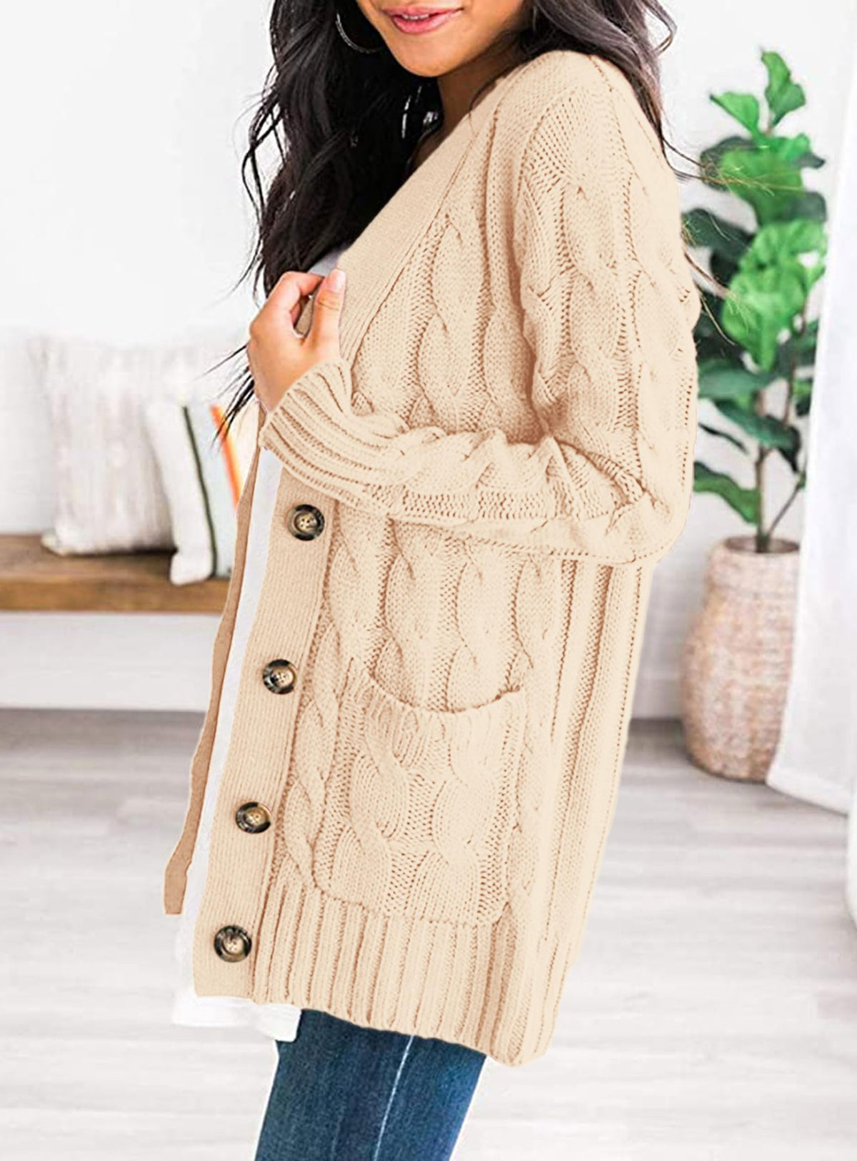 PRETTYGARDEN Women's Cable Knit Cardigan Sweaters Fall(Beige,M) 🍁 All In One Marketplace Canada