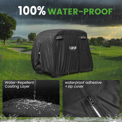 10L0L Universal 2-4 Passenger Golf Cart Cover for EZGO, Club Car and Yamaha, Waterproof Sunproof and Durable, Black - Available at All In One Marketplace Canada