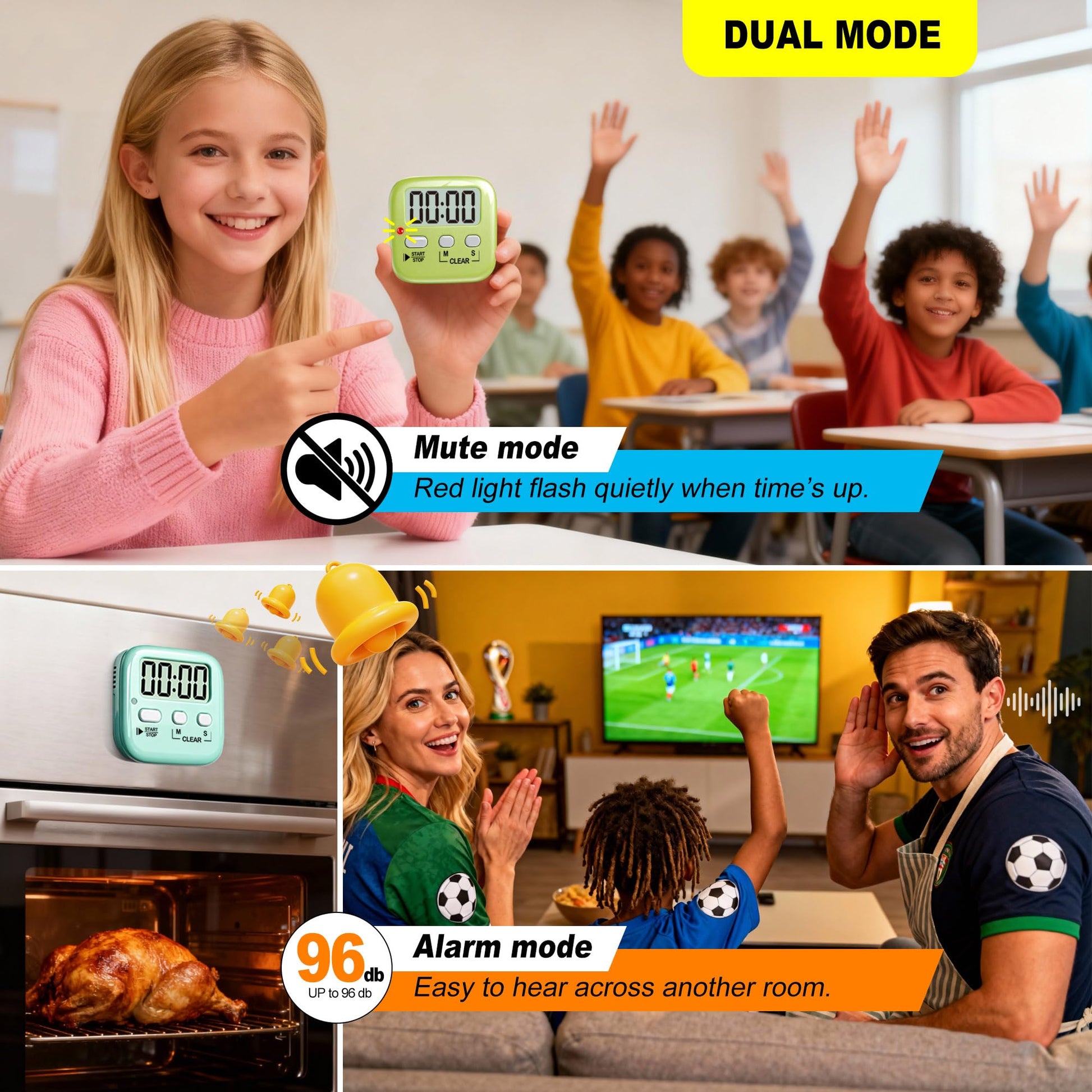 Antonki 2-Pack Kitchen Timer for Cooking, Digital Timer for Kids Teacher Study Classroom, Magnetic Countdown Minuteur for Egg Baking Oven Exercise - Battery Included