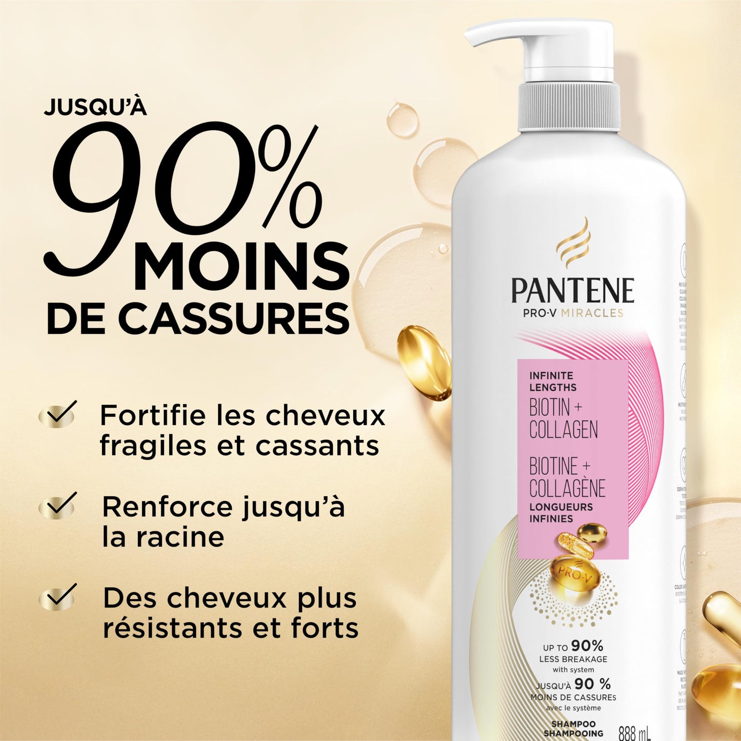 Pro-V Miracles Infinite Lengths Biotin + Collagen Sulfate-Free Shampoo 888mL Pantene