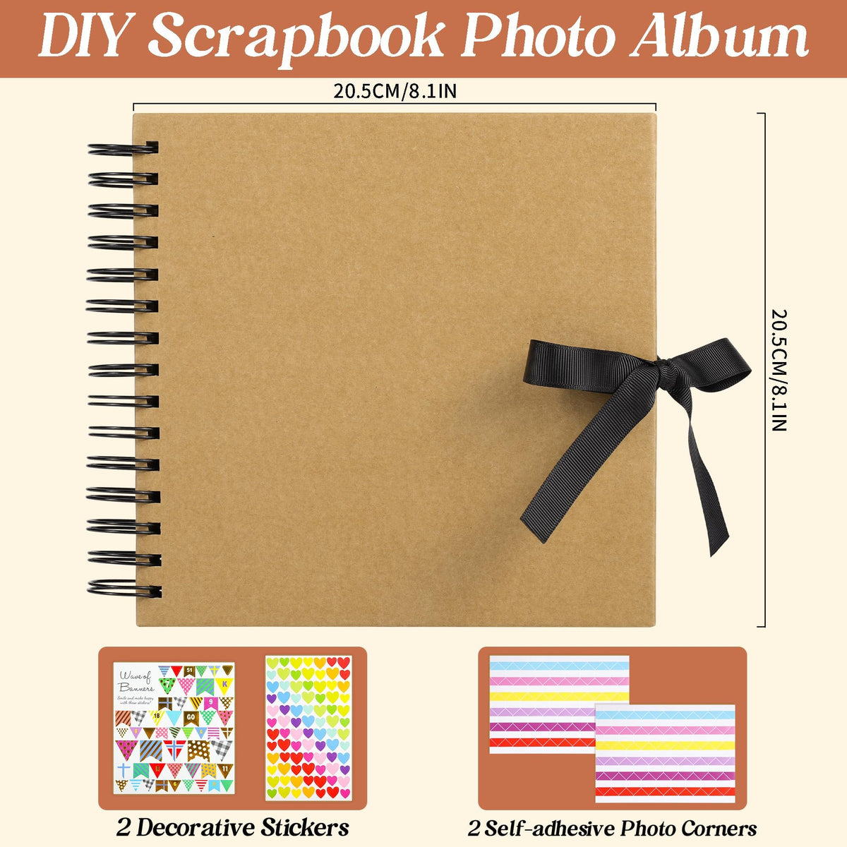 80 Pages Scrapbook Photo Album Brown Kraft Thick Paper Square 20.5x20.5cm DIY Memory Book 250GSM Scrapbooking Kit 15 Rings for Wedding Birthday Christmas PAP21SKP40 🍁 All In One Marketplace Canada