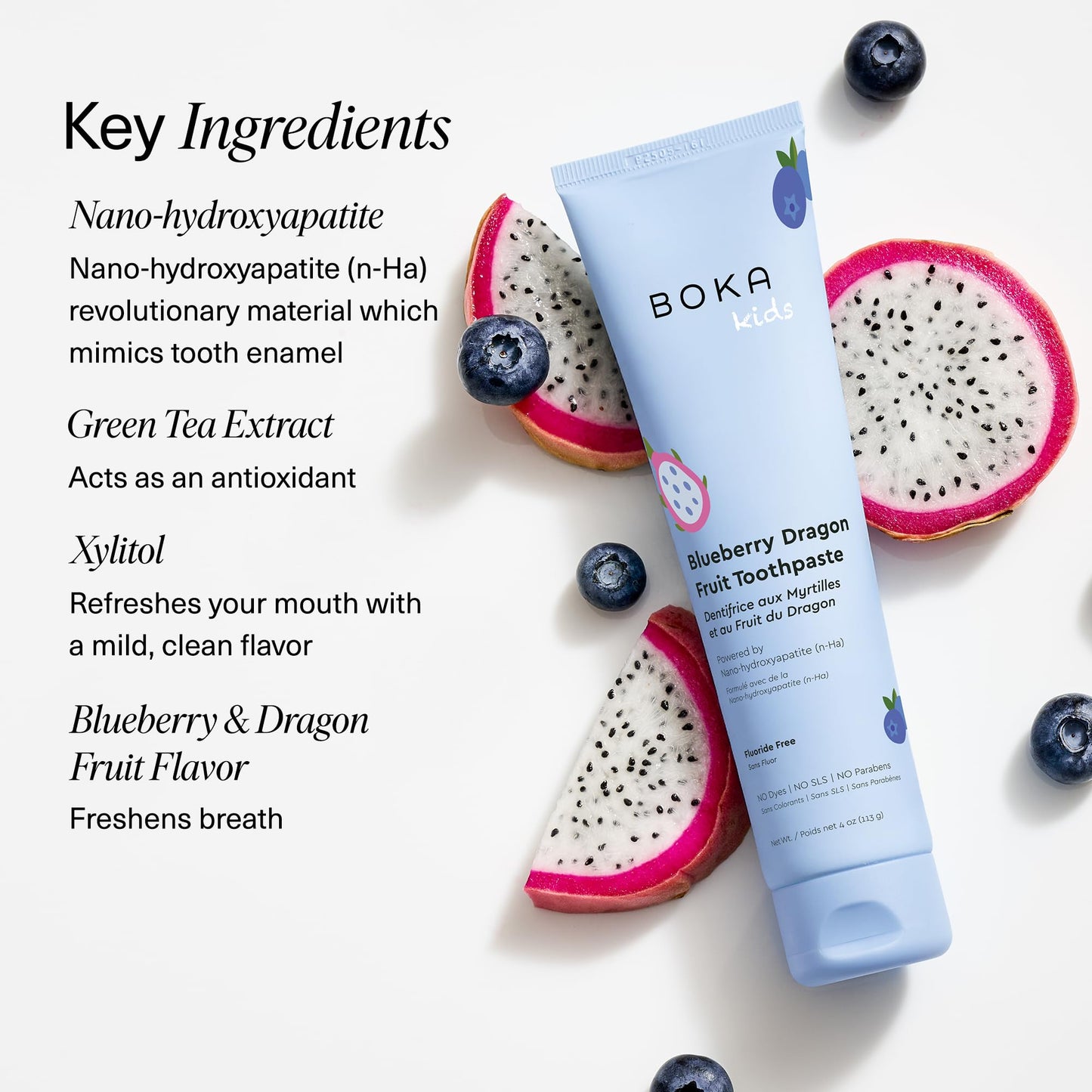 Boka Fluoride Free Toothpaste Nano Hydroxyapatite Toothpaste - Blueberry Dragon Fruit Flavor, 4 oz 1Pk US Manufactured