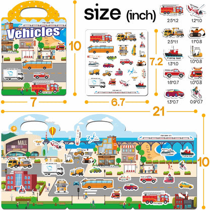 iGetooy Reusable Sticker Book, 6 Sets Sticker Book for Kids, Jelly Stickers for Kids, Vehicles, Animals, Ocean, Dinosaurs, Supermarket, Human Body - Available at All In One Marketplace Canada