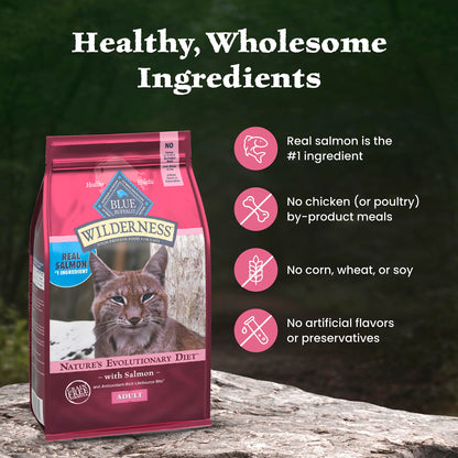 Blue Buffalo Wilderness with Salmon Natural High-Protein Grain-Free Dry Food for Adult Cats, Real Salmon First, Antioxidant-Rich LifeSource Bits Support Immunity, Promotes Strong Muscles,11 lbs.