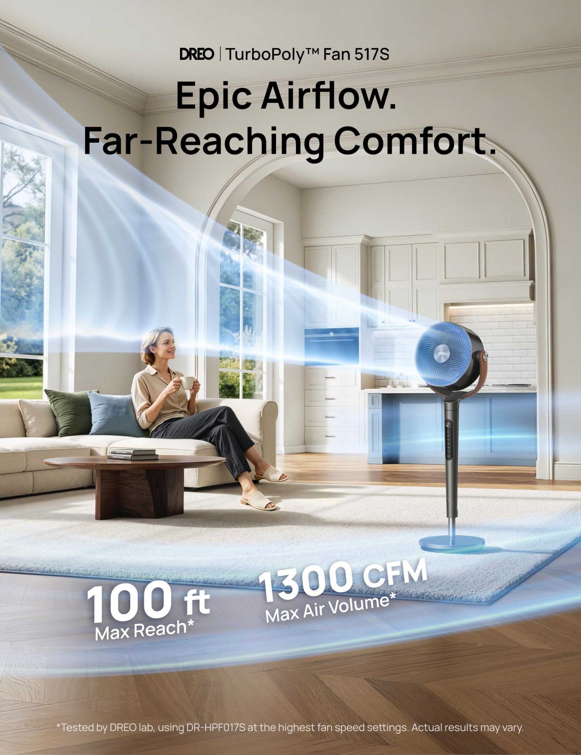 DREO Smart Fan For Bedroom, Standing Fans for Home, 120°+150° Oscillating Pedestal Fan Wi-Fi/Voice Control, 100ft 20db Quiet Circulator RGB Fan, DC Motor, 6 Modes, 12 Speeds, 37-42'' Adjustable Height - Available at All In One Marketplace Canada