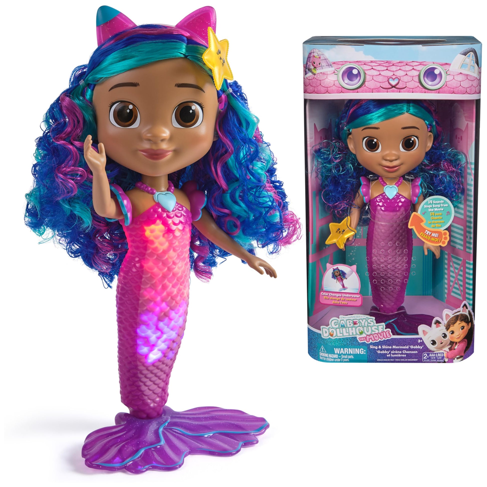 DreamWorks GABBY'S Dollhouse The Movie, Sing & Shine Mermaid Gabby, Waterproof Mermaid Doll with Lights & Sounds, Kids Toys for Girls & Boys Ages 3 and Up DREAMWORKS GABBY'S DOLLHOUSE