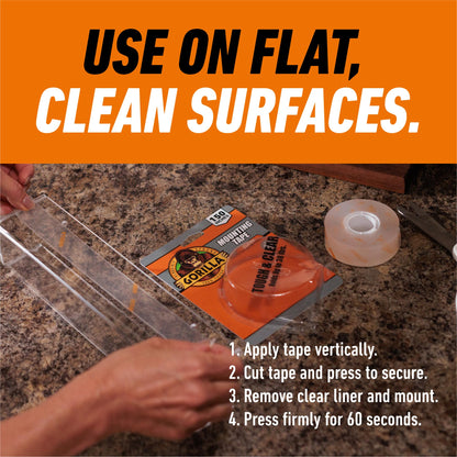 Gorilla Tough & Clear Double Sided XL Mounting Tape, Incredibly Strong Adhesive, Instant Hold, Weatherproof, 1 in x 150 in, (Pack of 1)