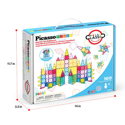 PicassoTiles 100 Piece Set 100pcs Magnet Building Tiles Clear Magnetic 3D Building Blocks Construction Playboards, Creativity beyond Imagination, Inspirational, Recreational, Educational Conventional