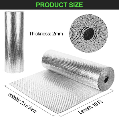 Reflective Insulation Roll 23.6inch x 10Ft Double Bubble Reflective Aluminum Foil Wrap Insulation Sheet Thermal Shield Radiant Barrier for Winter RV Window Thermal Cold Insulation Summer Heat - Silver 🍁 All In One Marketplace Canada