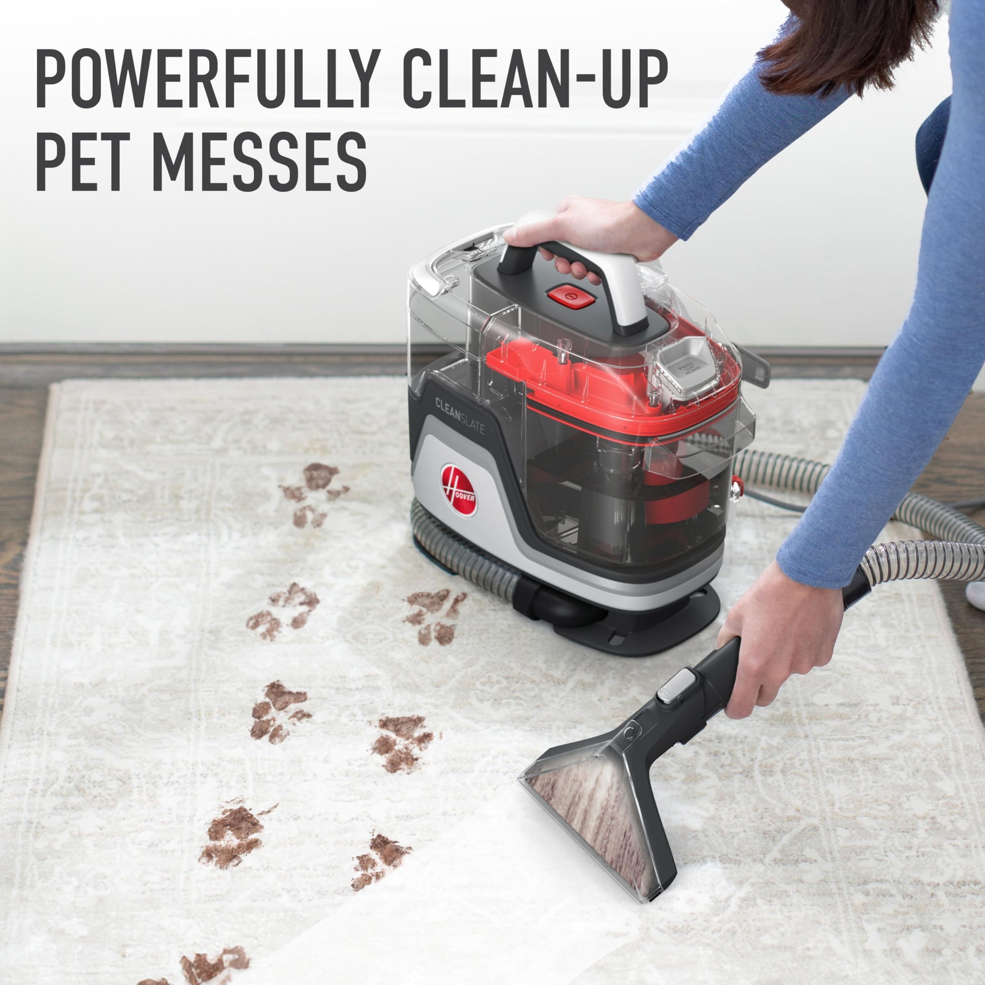 Hoover CleanSlate FH14000V Portable Carpet and Upholstery Spot Cleaner Machine with Dual Tank Technology, 40 oz Capacity, 7 Inch WidePath Tool, Pet Stain Remover, Red - Available at All In One Marketplace Canada