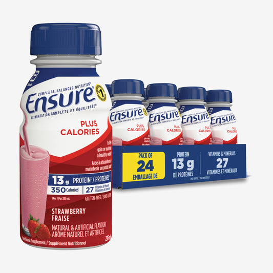 Ensure Plus Calories, Nutritional Supplement Shake Value Pack, To Help With Healthy Weight Gain Or Maintenance, Strawberry, 24 x 235-mL Bottles - Available at All In One Marketplace Canada