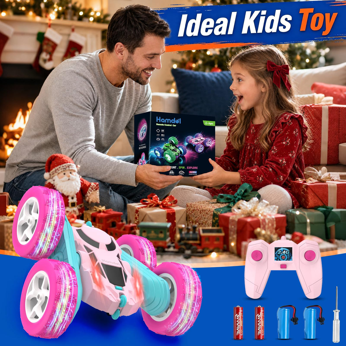 Hamdol Pink Remote Control Car for Girls, Double-Sided RC Stunt Car with LED Headlights, Rechargeable 4WD Electric Toy Vehicle, Princess Gift for 6–12 Year Old Girls, Birthday & Christmas Toy 🍁 All In One Marketplace Canada