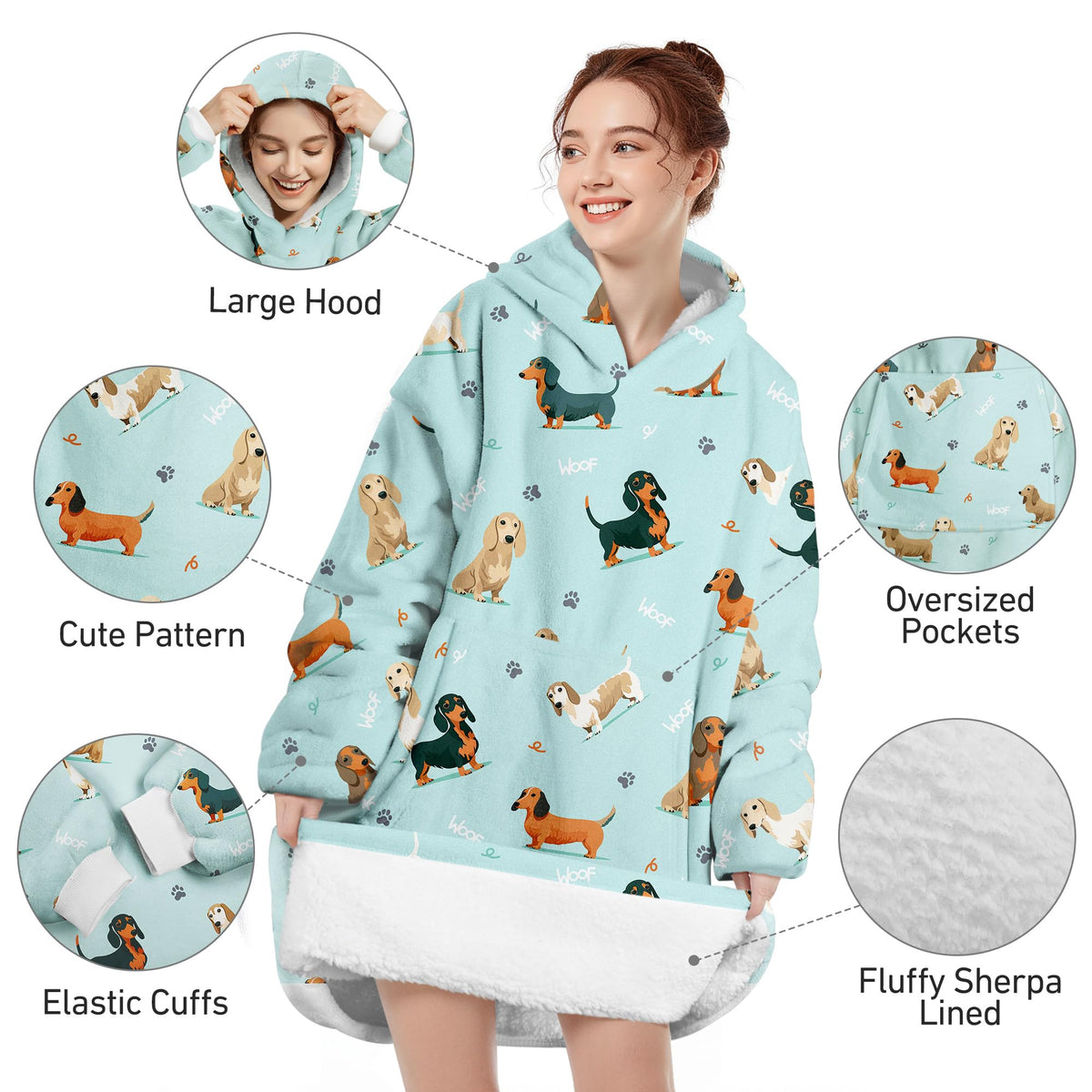 Queenshin Oversized Wearable Blanket Fluffy Hoodie for Women Men Dachshund 🍁 All In One Marketplace Canada