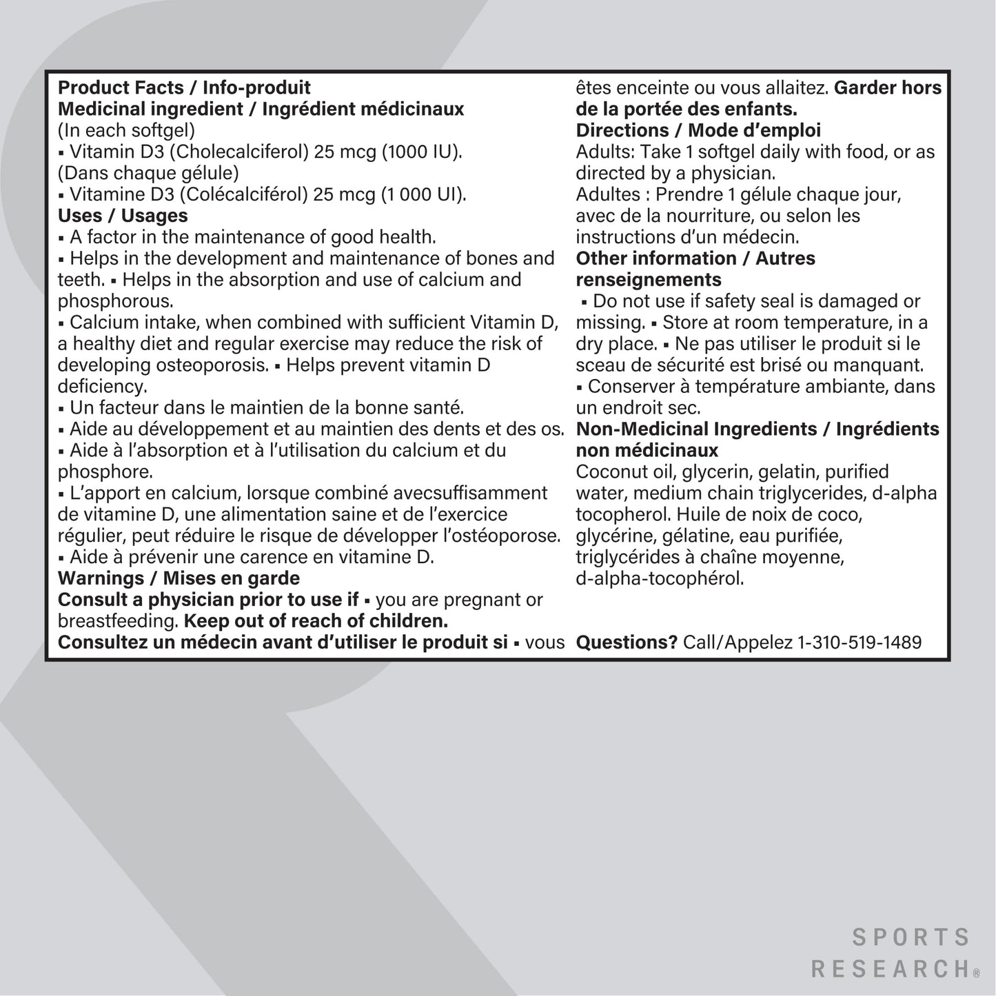 Sports Research® Vitamin D3 1,000 IU with Coconut Oil - Vitamin D for Strong Bones, Teeth, and Maintenance of Good Health - Non-GMO, Gluten & Soy Free - 360 Liquid Softgels