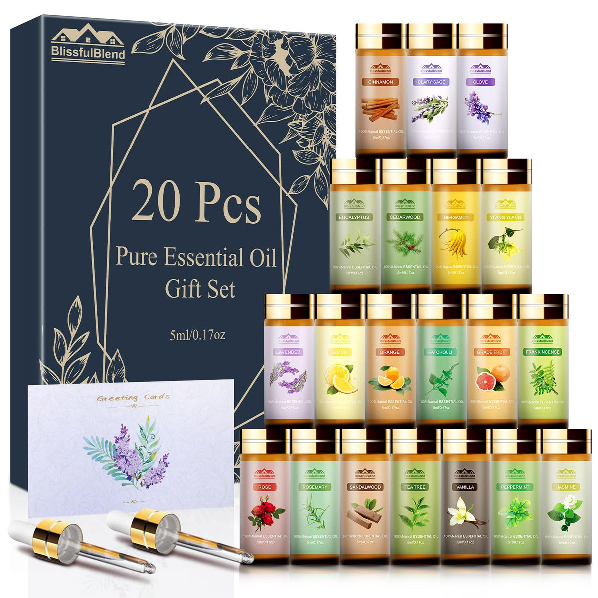 20 Pack 20 Flavors Pure Essential Oil Set, Essential Oils for Diffuser, Candle Making, Home Apartment, Eucalyptus, Lavender, Lemon, Peppermint,Tea Tree, Cinnamon, Rose, Sandalwood, Patchouli 🍁 All In One Marketplace Canada
