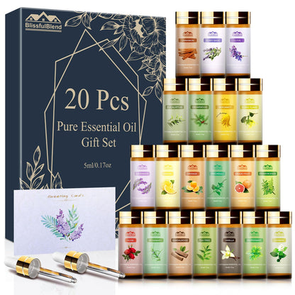 20 Pack 20 Flavors Pure Essential Oil Set, Essential Oils for Diffuser, Candle Making, Home Apartment, Eucalyptus, Lavender, Lemon, Peppermint,Tea Tree, Cinnamon, Rose, Sandalwood, Patchouli 🍁 All In One Marketplace Canada