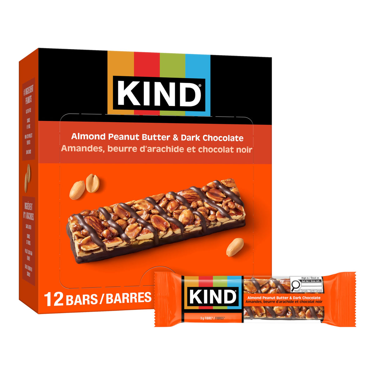 KIND Healthy Snacks Bars, Almond Peanut Butter & Dark Chocolate, Gluten Free, 7g Protein, 12 Count
