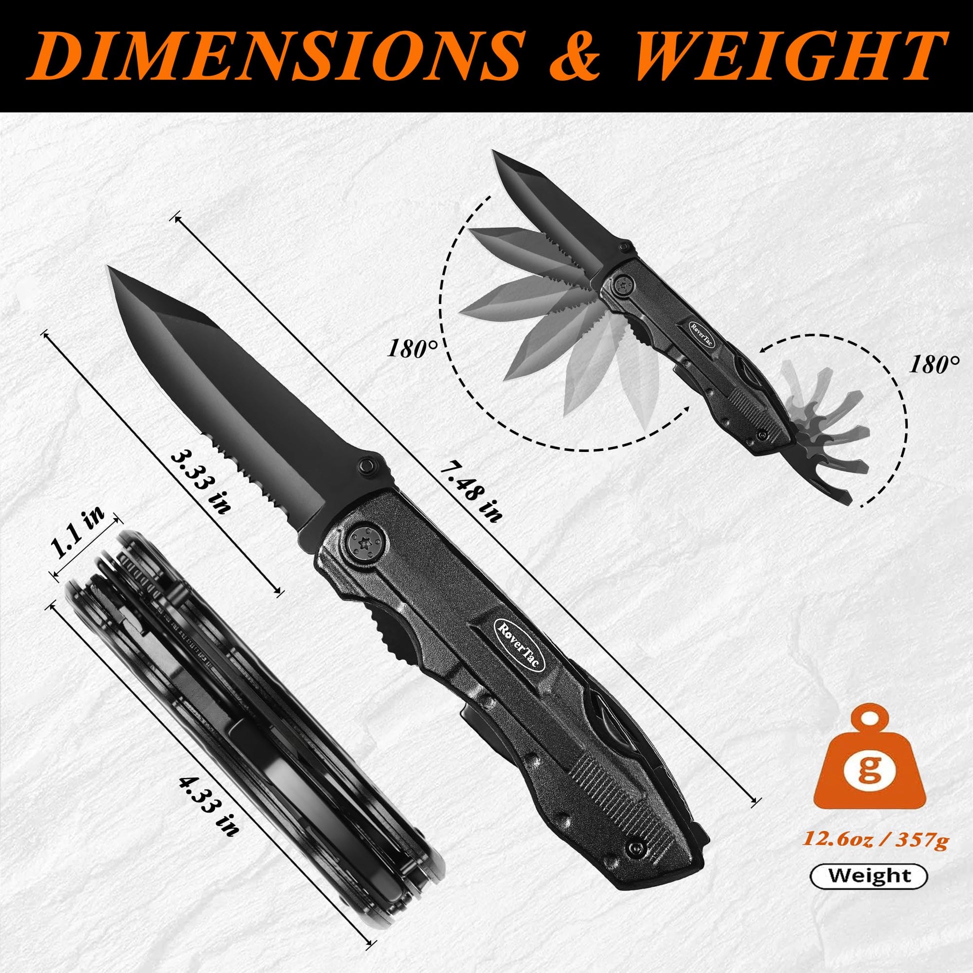 RoverTac Pocket Knife, 15-in-1 Multitool with Pliers, Bottle & Can Opener, 9 Screwdriver Bits, Locking Mechanism & Nylon Sheath - EDC Multi Tool for Camping, Hiking & DIY, Gift for Men & Dad - Available at All In One Marketplace Canada