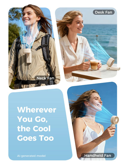 Aecooly Mighty Portable Hand Fan, 3 IN 1 USB Rechargeable Handheld Fan, [20H Max Cooling Time], 5-Speed Wind, LED Display, Mini Foldable Personal for Travle, Summer, Gifts for Women-Beige - Available at All In One Marketplace Canada