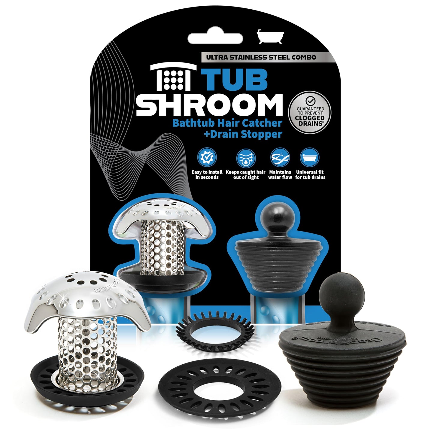 TubShroom Ultra Revolutionary Bath Tub Drain Protector Hair Catcher/Strainer/Snare Stainless Steel 🍁 All In One Marketplace Canada