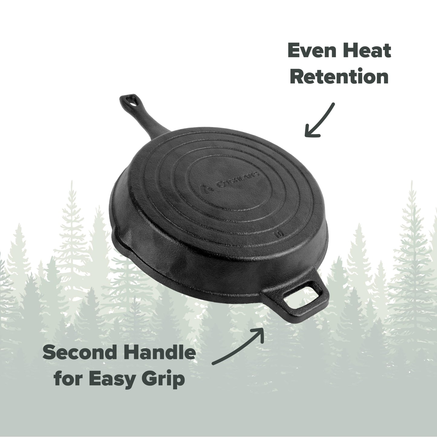 Coghlan's Cast Iron Skillet – 10.1-Inch Pre-Seasoned Frying Pan with Dual Pour Spouts & Helper Handle for Campfire Cooking, Stove, Grill, or Oven – Durable Outdoor Cookware Coghlan's