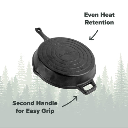 Coghlan's Cast Iron Skillet – 10.1-Inch Pre-Seasoned Frying Pan with Dual Pour Spouts & Helper Handle for Campfire Cooking, Stove, Grill, or Oven – Durable Outdoor Cookware Coghlan's