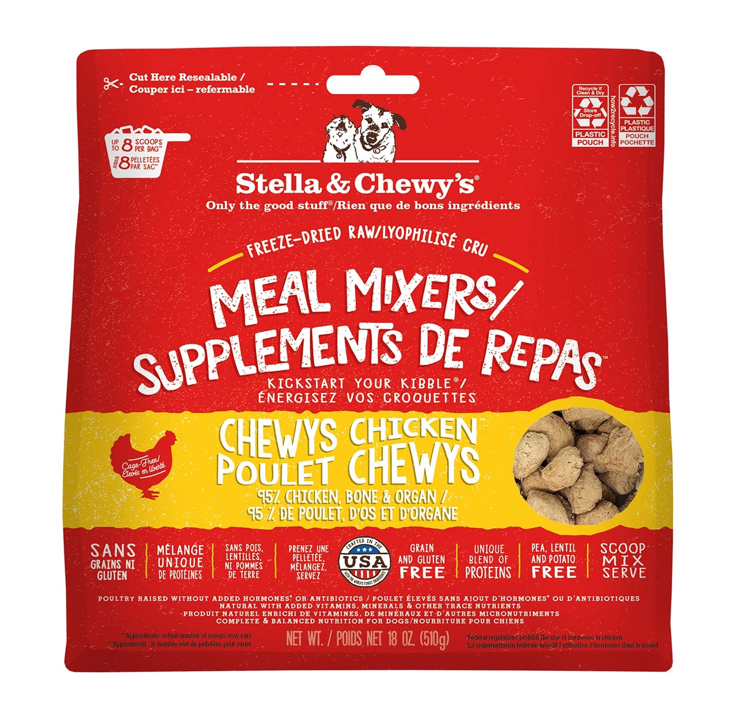 Stella & Chewy’s Freeze Dried Raw Chewy’s Chicken Meal Mixers – Dog Food Topper for Small & Large Breeds – Grain Free, Protein Rich Recipe – 510g Bag