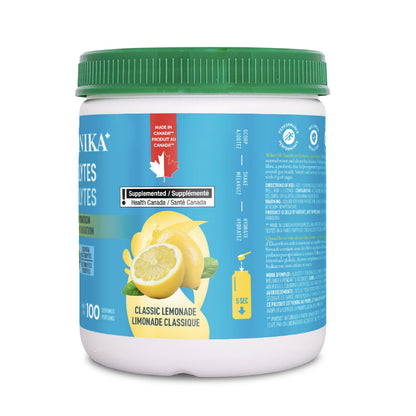 Organika Canadian-Made Electrolytes Powder with Vitamin C & Prebiotic Fibre - Sugar-Free Hydration Drink Mix - Classic Lemonade - 350 g - 100 servings Organika