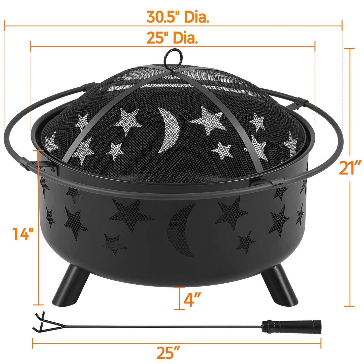 Yaheetech 30in Fire Pits with Poker & Spark Screen Deep Large Fire Bowl Yaheetech