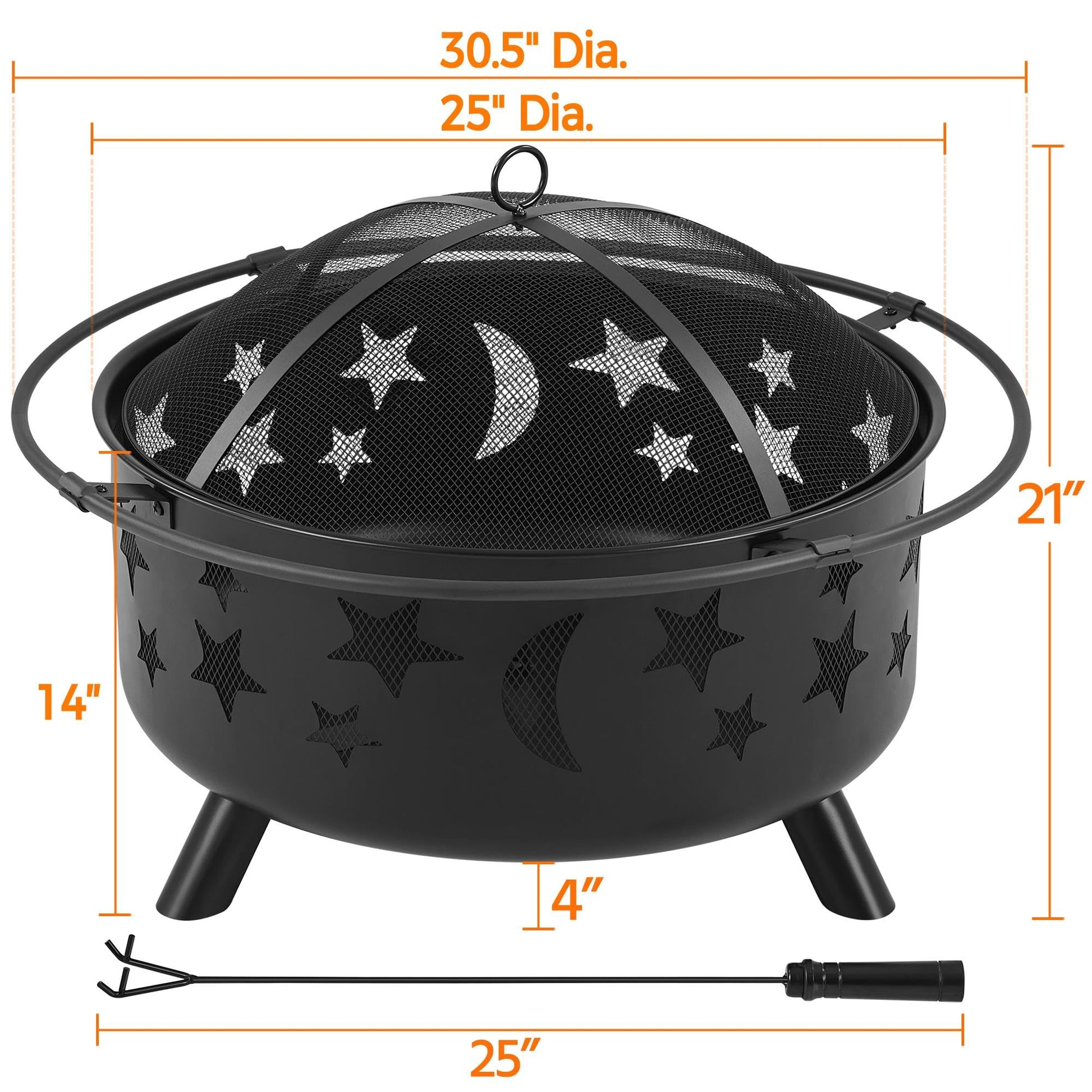 Yaheetech 30in Fire Pits with Poker & Spark Screen Deep Large Fire Bowl Yaheetech