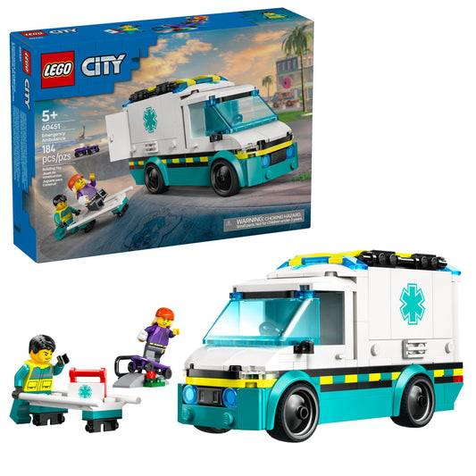 LEGO City - L'ambulance d'urgence - Jouet de construction sensoriel pour enfants, garçons et filles, dès 5 ans - Idée cadeau éducative et pédagogique pour anniversaires et fêtes - Minifigurines : Skater et chauffeur - 60451 🍁 All In One Marketplace Canada