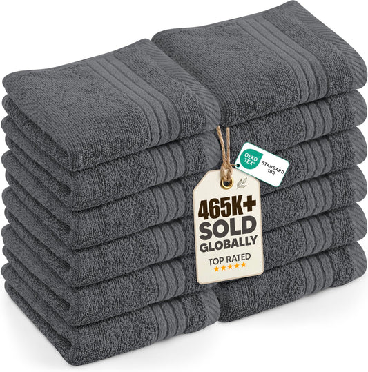 Utopia Towels 12 Pack Premium Wash Cloths Set, 12 by 12 Inches, 100% Cotton Ring Spun, Highly Absorbent and Soft Feel Washcloths for Bathroom, Spa, Gym, and Face, Grey - Available at All In One Marketplace Canada