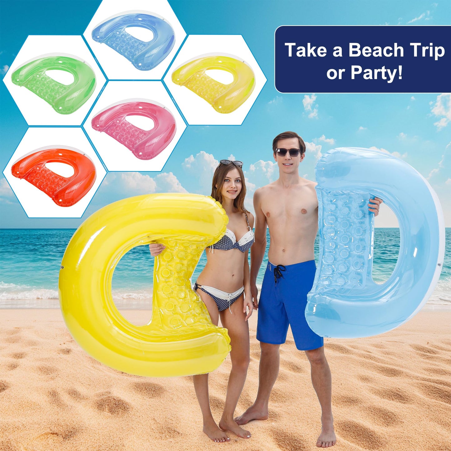 4 Pack Pool Floaties for Adults, Upgraded 52“X38 Adult Size Inflatable Pool Float Chair Floating Pool Chair Floaties for Adults Beaches, Lakes, Rivers, Parties
