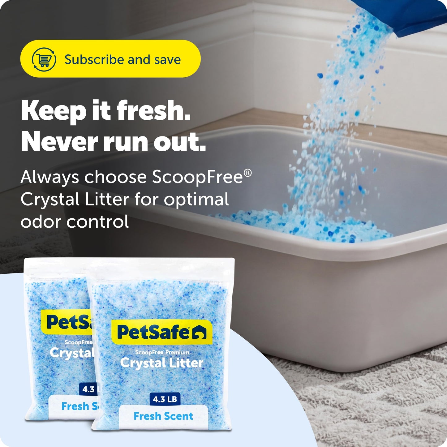 PetSafe ScoopFree Premium Blue Crystal Litter, Superior Odor Control - Low Tracking for Less Mess - Lasts Up to 1 Month (2 Pack of 4.3 Lb Bag)