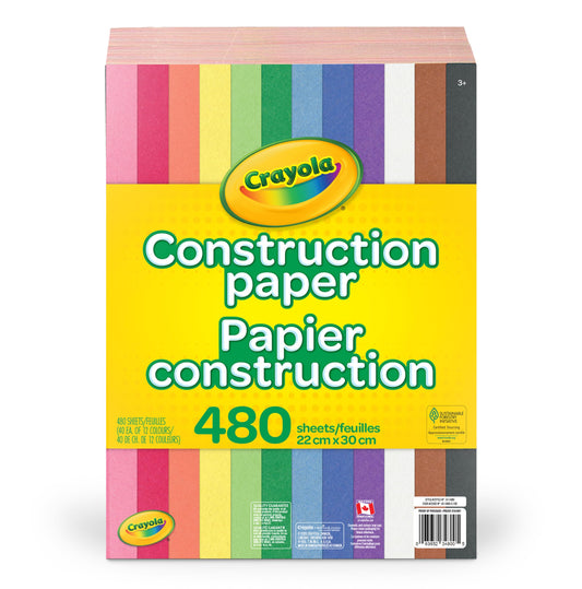 Crayola Construction Paper Bulk Pack (480 Sheets) – 12 Assorted Colours, 9x12, Teacher School Supplies & Classroom Must Haves, Card Making Craft Supplies, Art Paper