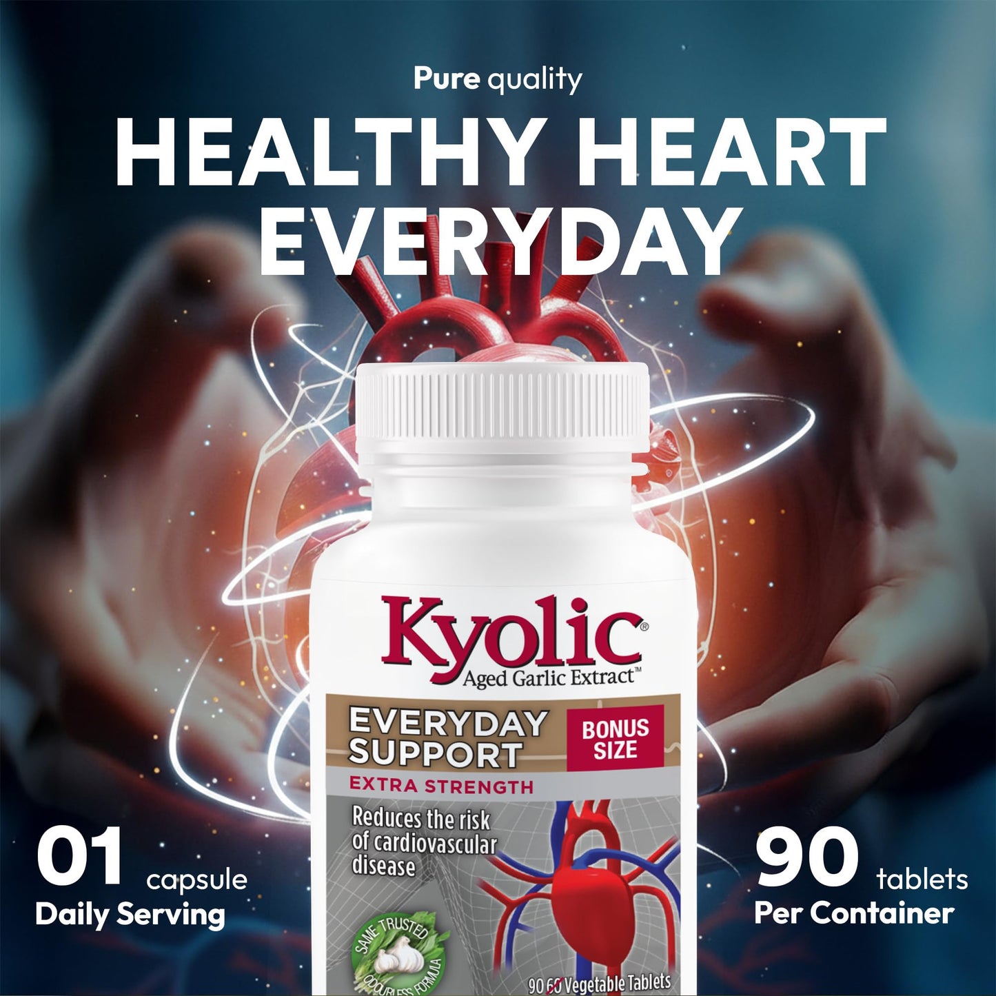 Kyolic Odourless Aged Garlic Extract - 90 Tablets Extra Strength 1000mg - Cardiovascular Supplement - Kyolic Cardiovascular Health -Garlic Extract Supplement - 90 Day-Supply - Available at All In One Marketplace Canada