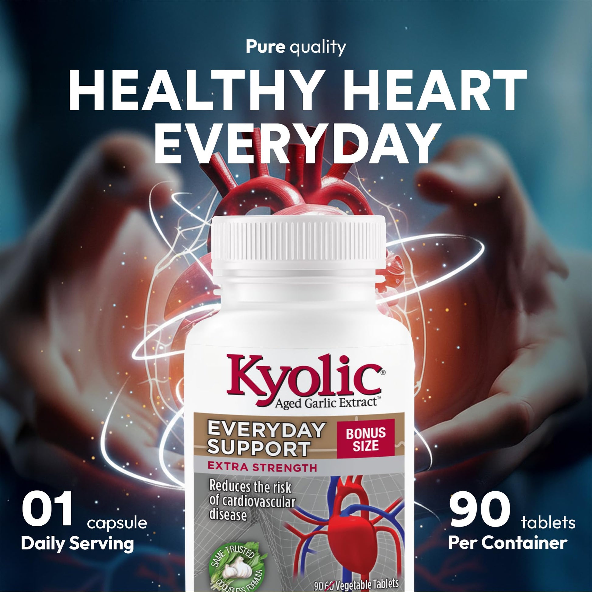 Kyolic Odourless Aged Garlic Extract - 90 Tablets Extra Strength 1000mg - Cardiovascular Supplement - Kyolic Cardiovascular Health -Garlic Extract Supplement - 90 Day-Supply - Available at All In One Marketplace Canada