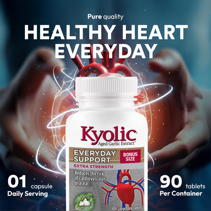 Kyolic Odourless Aged Garlic Extract - 90 Tablets Extra Strength 1000mg - Cardiovascular Supplement - Kyolic Cardiovascular Health -Garlic Extract Supplement - 90 Day-Supply - Available at All In One Marketplace Canada