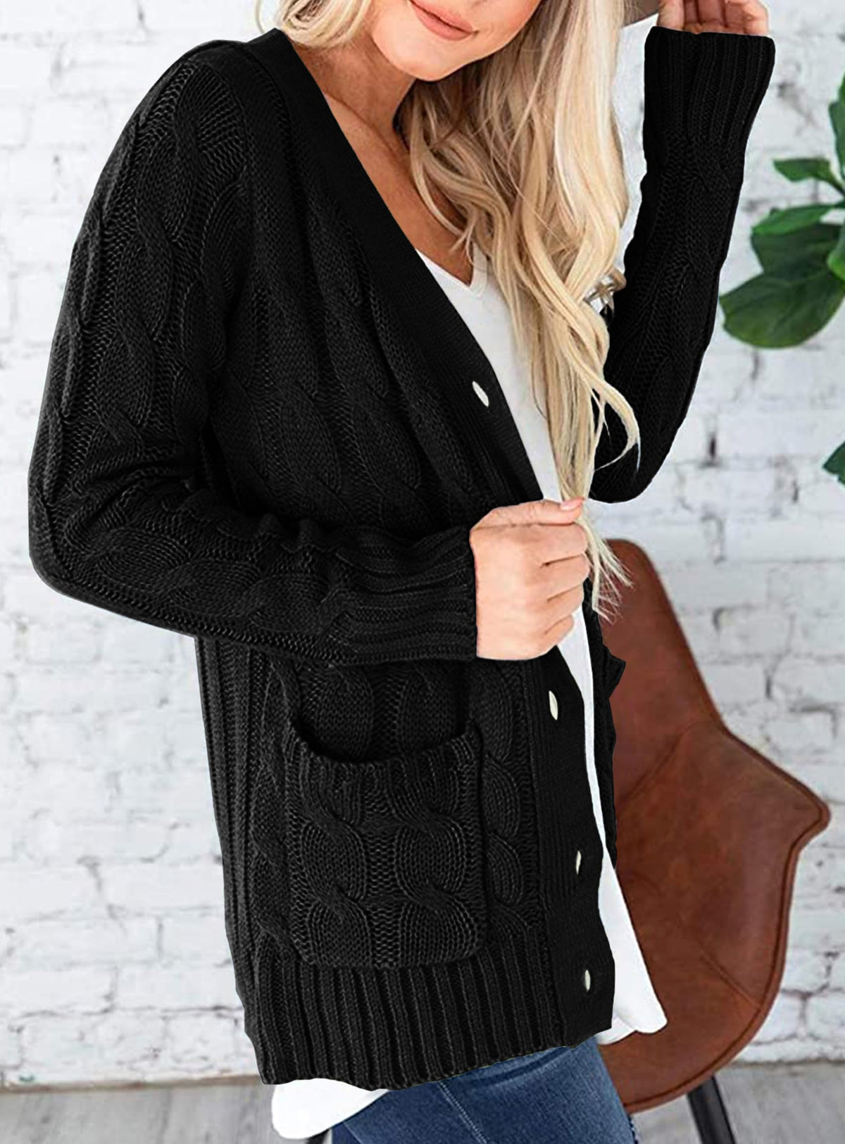 PRETTYGARDEN Women's Cable Knit Cardigan Sweaters Fall(Black,M) 🍁 All In One Marketplace Canada