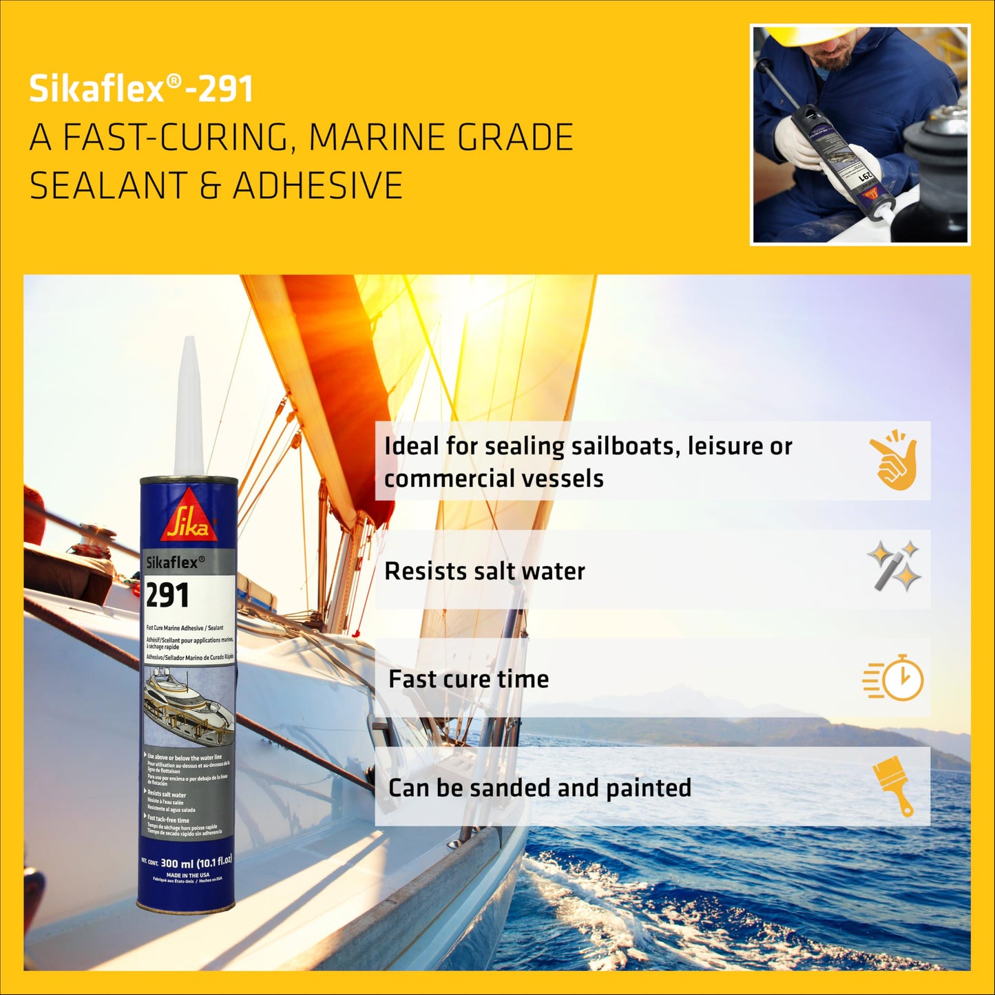 SIKA - Multi-Purpose Adhesive and sealant for Boats - Sikaflex-291 - Black - Marine use - Makes Elastic and Vibration-Resistant Seals - Low Odour - 300 mL SIKA