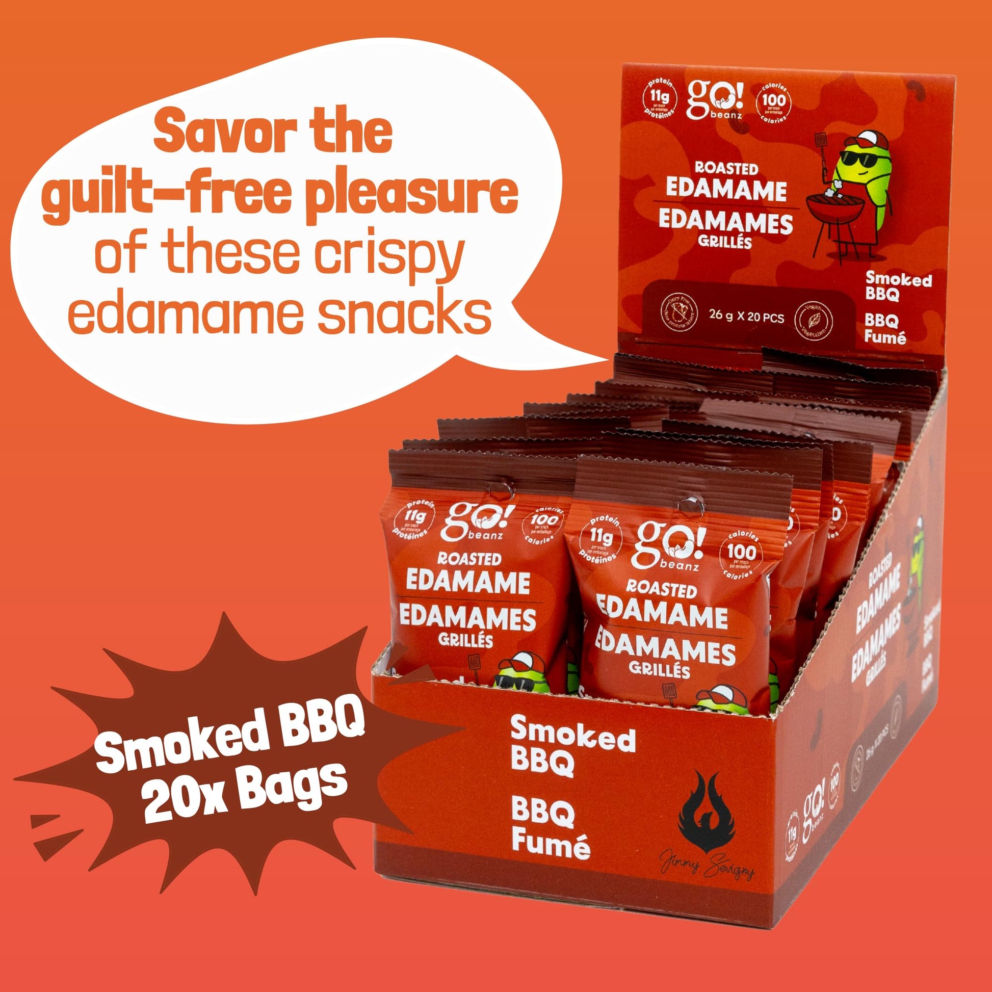 GoBeanz Crunchy Roasted Edamame, Tasty Smoked BBQ, High Protein Healthy Snack, For Adults & Kids, 20 Single Serve Packs, Low calorie, Low Sugar Plant Based, Salty Snacks