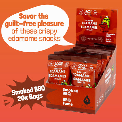 GoBeanz Crunchy Roasted Edamame, Tasty Smoked BBQ, High Protein Healthy Snack, For Adults & Kids, 20 Single Serve Packs, Low calorie, Low Sugar Plant Based, Salty Snacks