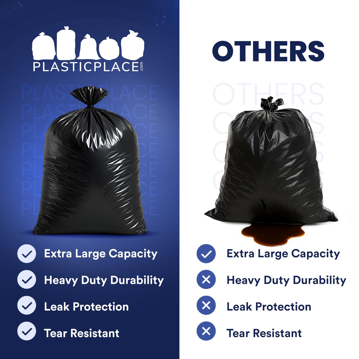 Plasticplace 95-96 Gallon Garbage Can Liners Heavy Duty 1.5 Mil Black Trash Bags Tear-Resistant Outdoor Garbage Bags for Rollaway Bins Large 61" x 68" Industrial-Strength Waste Bags (25 Count)