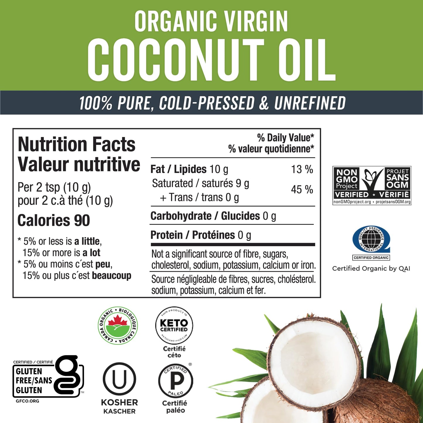 Viva Naturals Organic Virgin Coconut Oil, 32 fl oz (946 mL) – Coconut Oil for Hair, Skin, Cooking & Baking – Cold-Pressed, Unrefined & Non-GMO – Keto & Paleo Certified – BPA-Free Jar
