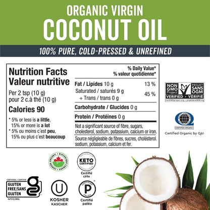 Viva Naturals Organic Virgin Coconut Oil, 32 fl oz (946 mL) – Coconut Oil for Hair, Skin, Cooking & Baking – Cold-Pressed, Unrefined & Non-GMO – Keto & Paleo Certified – BPA-Free Jar