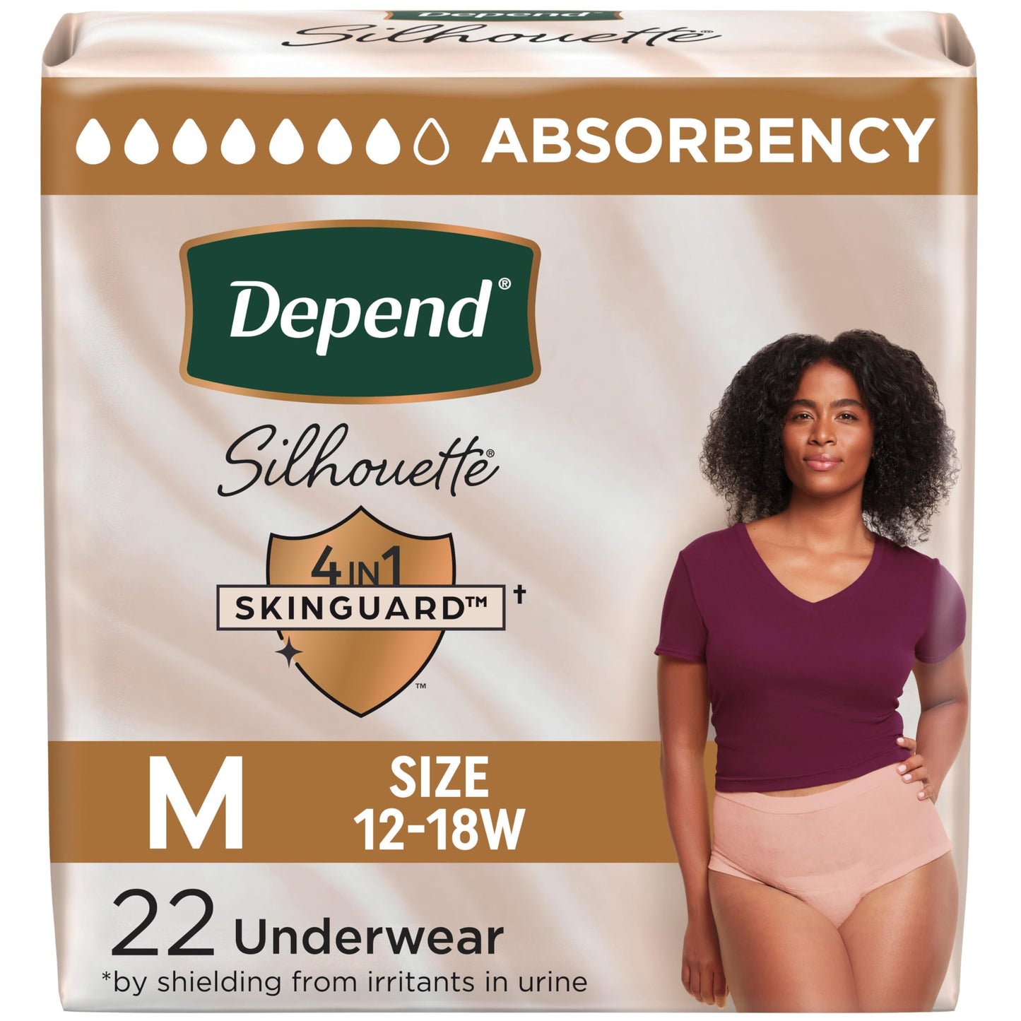 Depend Silhouette Adult Incontinence Underwear for Women, Maximum Absorbency, Medium, Pink, 22 Count Depend