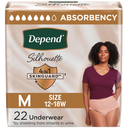 Depend Silhouette Adult Incontinence Underwear for Women, Maximum Absorbency, Medium, Pink, 22 Count Depend